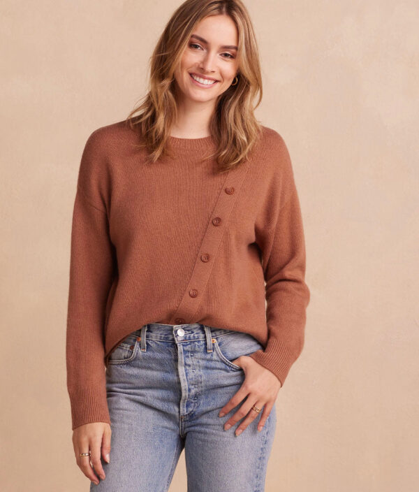 The Luxe Cashmere Blend Button Crewneck